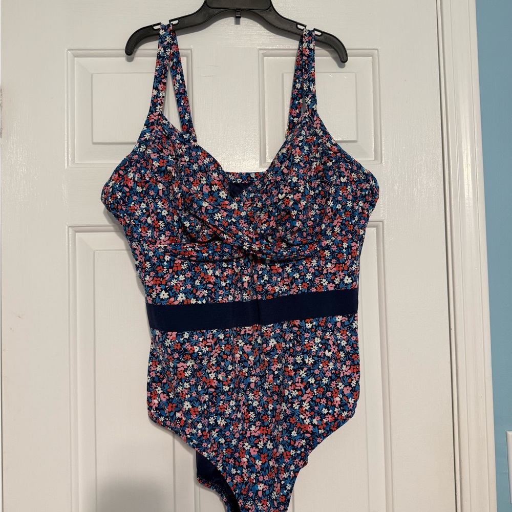 Draper James x Lands' End Navy Floral Swimsuit